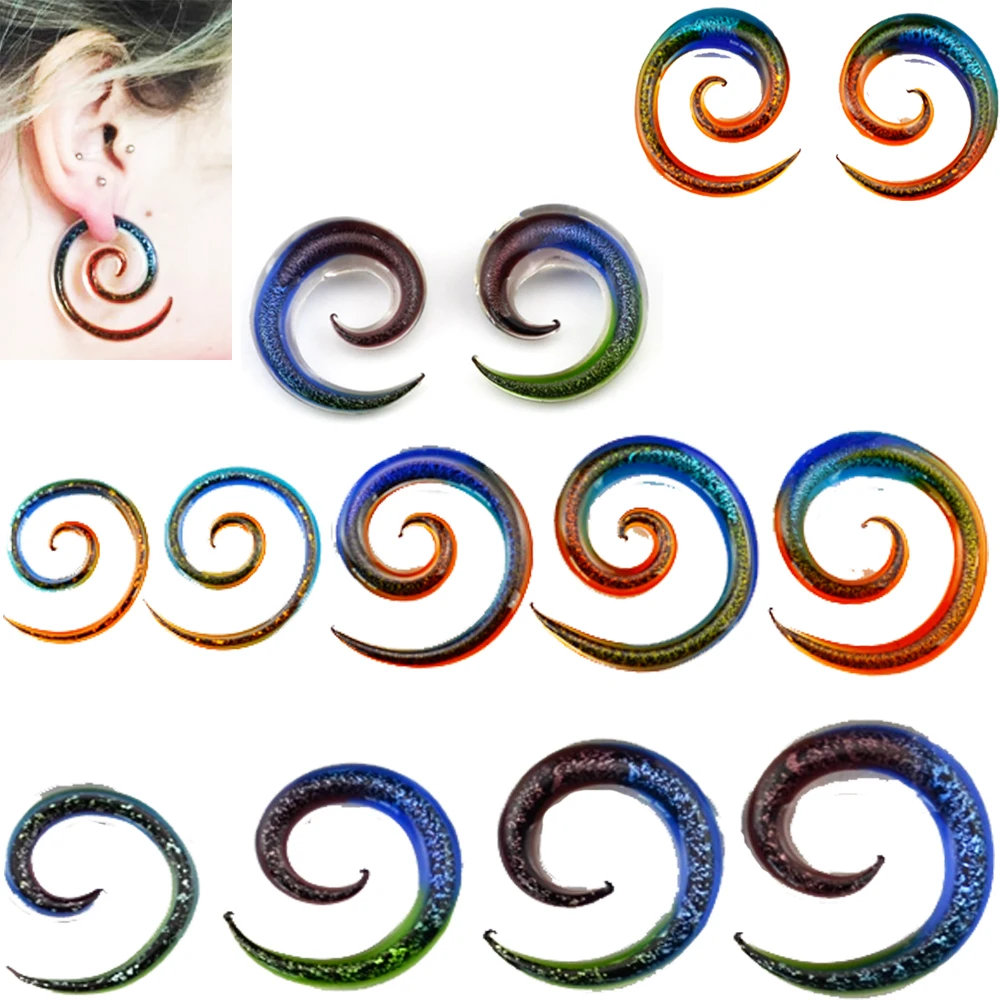 

1pair Pyrex Glass Ear Spiral Taper Gauge Ear Plug Expander Stretcher Flesh Tunnel Piercing Jewelry