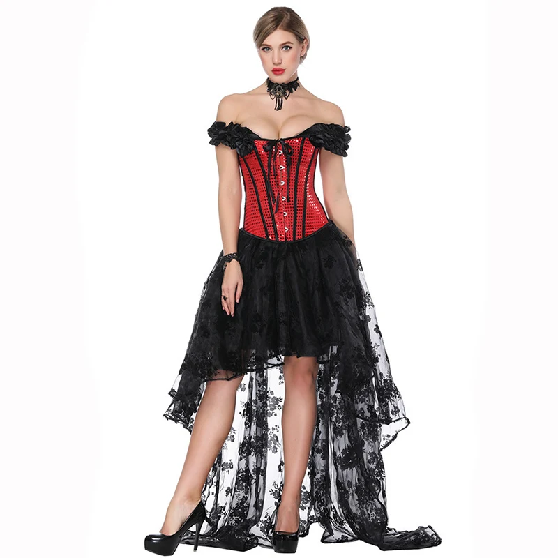 

Red&Black Victorian Corsets And Bustiers Gothic Dress Corset Steampunk Clothing Vintage Burlesque Costume Sexy Korsett For Women