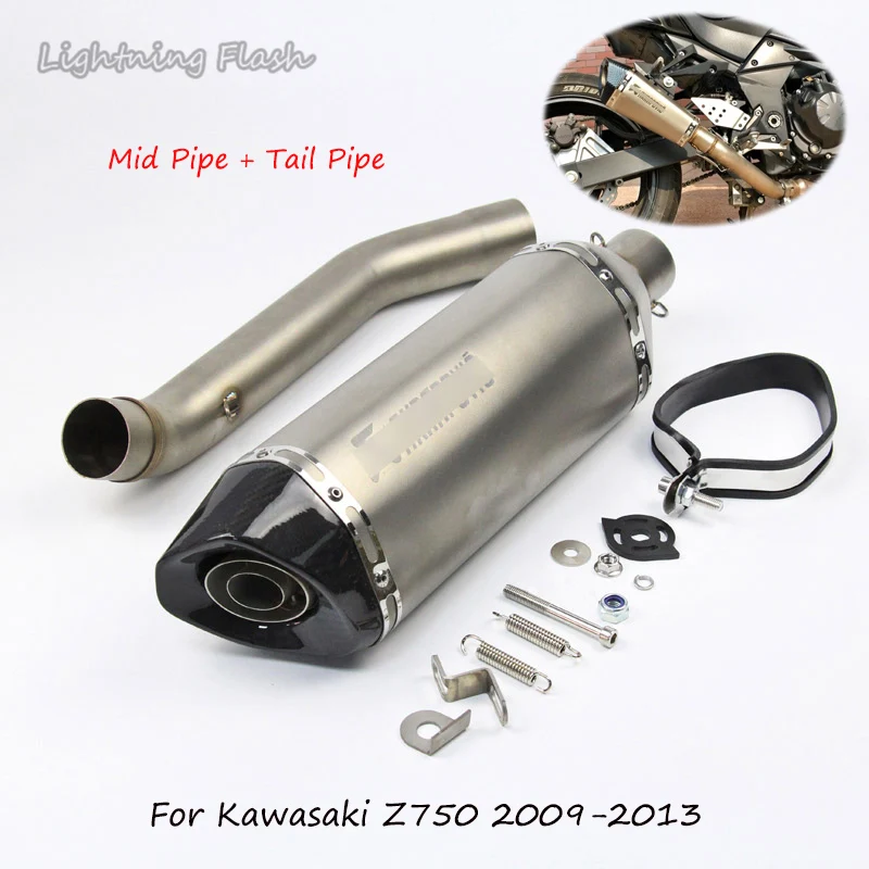

For Kawasaki Z750 Motorcycle Silencer Exhaust Tail Pipe+Middle Link Pipe Stainless Steel +Carbon Fiber Dirt Bike Refit 2009-2013