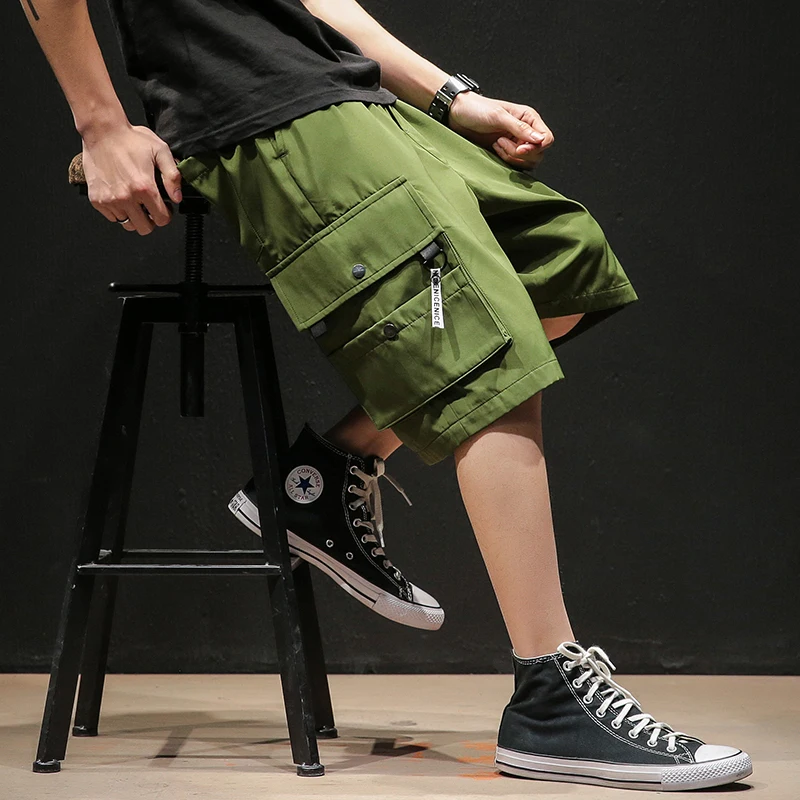 

New Arrival Men's Shorts Safari Style Solid Color Mens Shorts Multi-Pocket Elastic Waist Men's Shorts