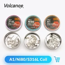 Volcanee 10 шт. Ni80 катушка SS316L Clapton катушка инопланетянин нагревательный провод для электронной сигареты жидкий хлопок RDA RTA Танк Vape катушка