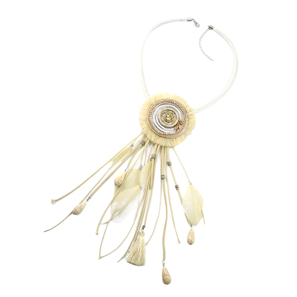 Vintage Statement Dreamcatcher India Tribe Ethnic Tassels Feather Pendant Sweater Necklace Boho Jewelry