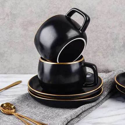 Европейский чайный сервиз бытовой простой креативный черный персональный набор из 4 предметов отправка чашки блюдо ложка керамические чашки для воды