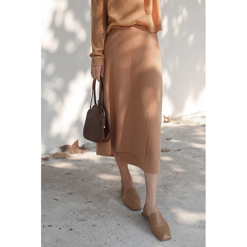 

LYNETTE'S CHINOISERIE Autumn Winter Original Design Women 100% Merino Knitted Wrap Skirts