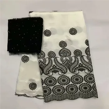 

New Arrival white George Lace Fabric With 2 Yards Net Lace Sequined Embroidered Guipure George Silk Fabric Wedding Material