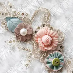 3D цветок жемчуг вышитые кружевные салфетки аппликация швейная ткань отделка для вечернего платья одежда кружева украшения на шею ручной