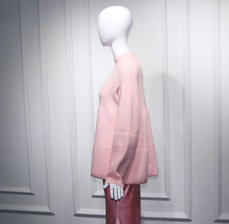 The Same Lotus Root Pink Mohair Knitted Loose Version of Lantern Sleeve  Han Version Half Sweater Women 2019 Pullover Women