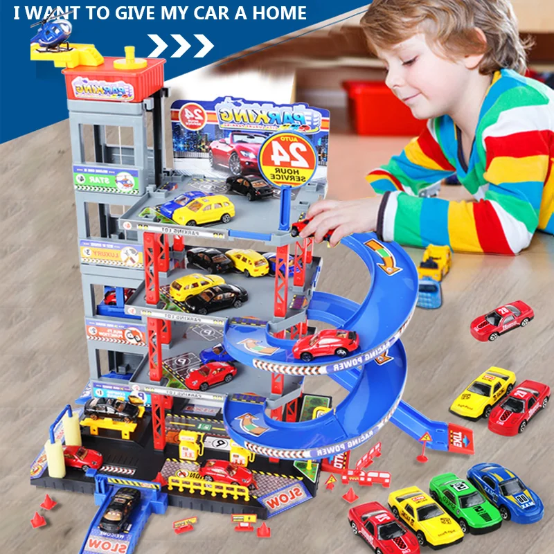 

New Children's City Rotate Parking Lot Toys Multi-storey Track with Car Model and Plane Model
