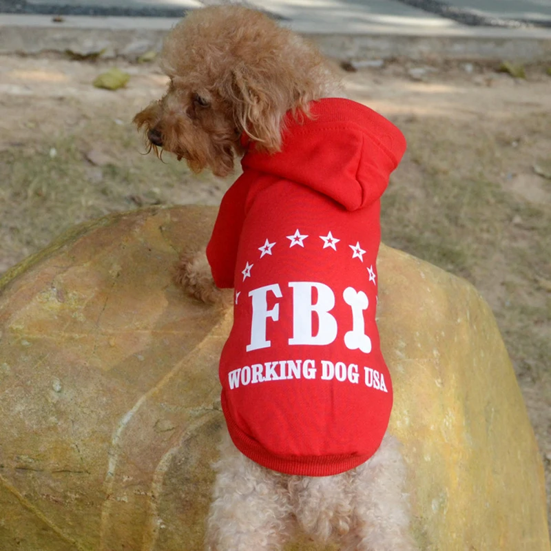 Милая маленькая одежда для собак с капюшоном для щенков собак пальто для кошек с принтом FBI осень зима толстовки свитер костюм для Чихуахуа Одежда