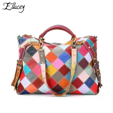 Разноцветная сумка на плечо из воловьей кожи с заклепками, женская сумка из натуральной кожи, Большая вместительная сумка