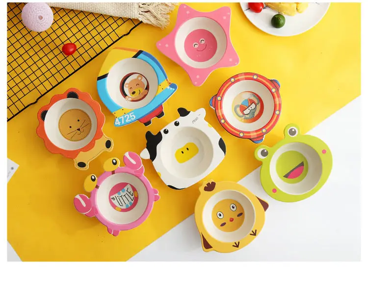 Bamboo Fiber Children's Dishes Cartoon Animal Baby Feeding Bowl Creative Food Supplement Bowls Kids Tableware Gift Dinnerware