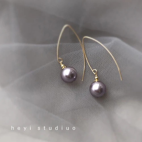 

simple elegant Gold Bags Golden Earhook Purple Large Pearl Earrings diy