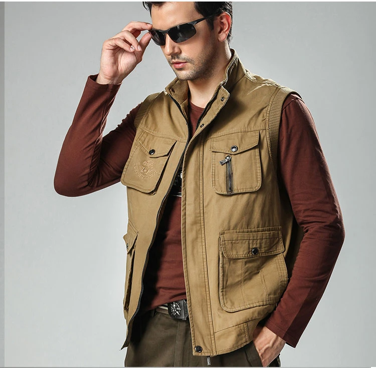 Multifunction Men's Canvas Vest With Many Pockets Outdoor Photography