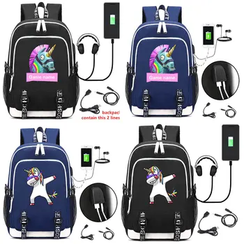 

2018 Games Rainbow unicorn Music USB Headphone Jack Boy Girl School bag Women Bagpack Teenagers Canvas Men Backpack Packsack