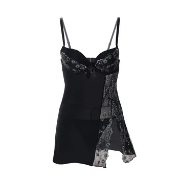 

YOUYEDIAN Summer Women Sexy Lingerie Sleepwear Lace Ladies Sexy pajamas black lace Sexy Sleeveless Nightdress #w35