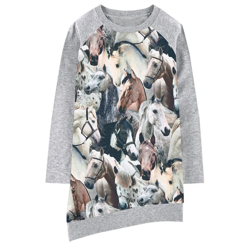 Платья для маленьких девочек; детское платье с милым принтом лошади; дизайнерская детская одежда; Повседневная Новая модная детская одежда с длинными рукавами для девочек