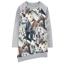 Платья для маленьких девочек; детское платье с милым принтом лошади; дизайнерская детская одежда; Повседневная Новая модная детская одежда с длинными рукавами для девочек