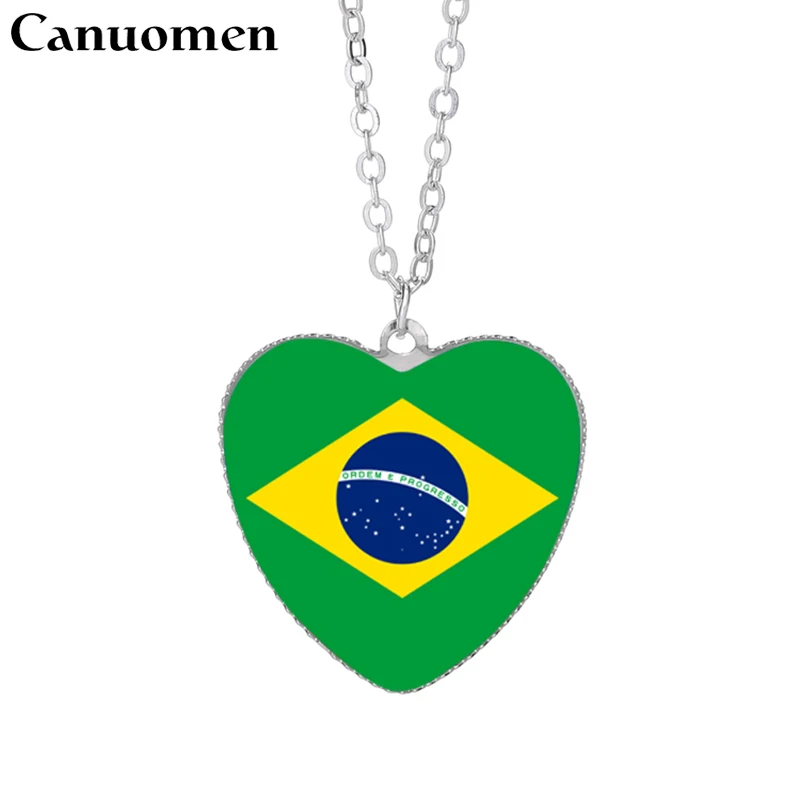 

Canuomen Brazil Pendant Necklaces 25mm Heart Glass Cabochon Argentina Barbados Ecuador Flags Ethnic Women Charm Jewelry Gifts