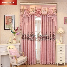 Индивидуальный заказ роскошные вышитые балдахин украшения Розовый ткань занавес для гостиной спальни обработки окна шторы тюль