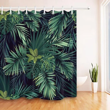 

Green Shower Curtain Leaves Printing Pattern Modern Natural Plant Pattern Polyester Bathroom Waterproof Curtains