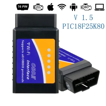 Goedkoop ELM327 OBD2 V1.5 Wifi 16 Pin eml 327 Scanner Diagnostic Tool Code Lezers Scan Gereedschap Auto pic18f25k80 Ondersteunt Android IOS