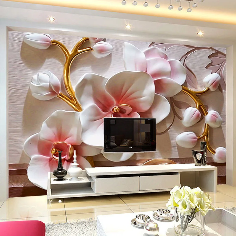 На заказ любой размер Настенные обои 3D тисненые цветы орхидеи фото обои Гостиная ТВ диван фон стены домашний декор фрески