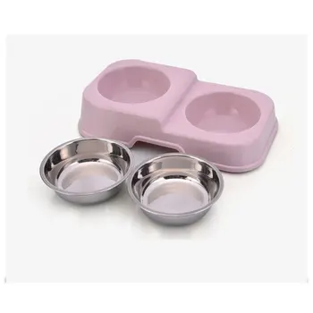 

Double Stainless Steel dog Bowl Food And Water pet feeder in Silicone Stand Non Slip pet feeding dispenser dish For Dog Cat