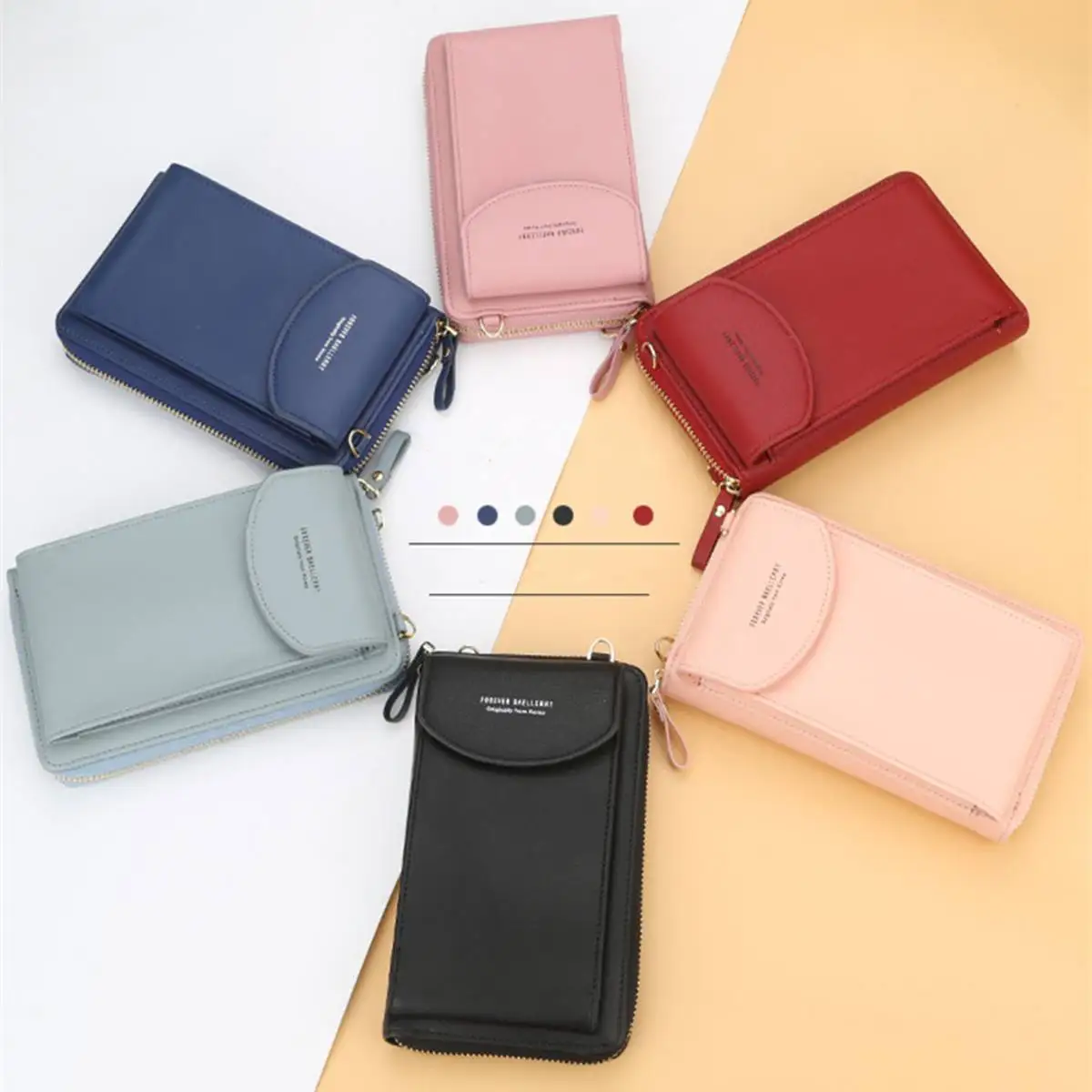 

Hot Sale 2019 Fashion Universal Wallet Mobile Phone Bag Cute Mini PU Leather Phone Cover Bag in Macaron Colors
