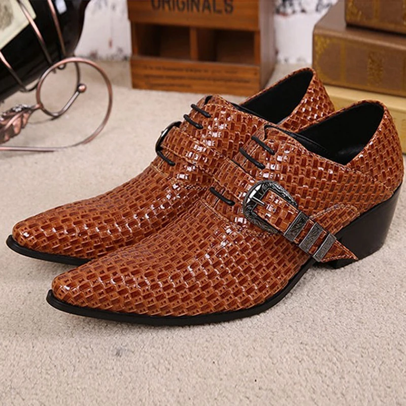 

Plus Size Italian Designer Pointed Toe Man Modern Runway Oxfords Genuine Leather High Heels Men's Formal Dress Party Shoes SL255