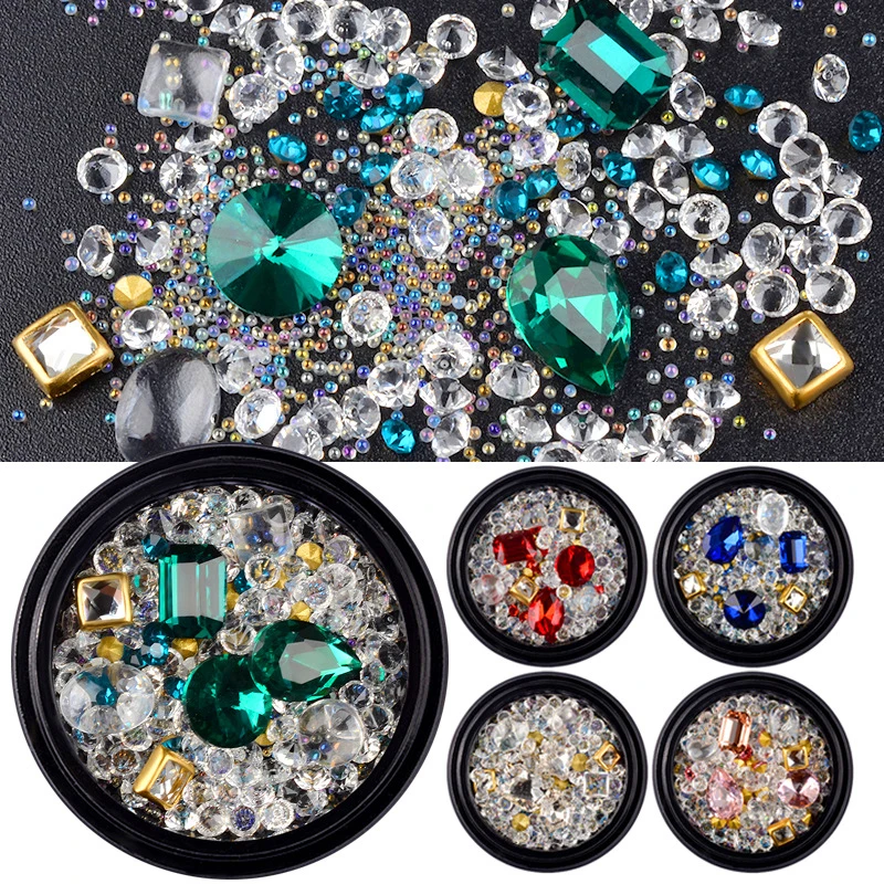 

ELECOOL 1 Box Mix Sizes Mix Shape Nail Art Tips Glitter Manicure Decorations 3D Rhinestones Nail Art Crystal Gems Decoration