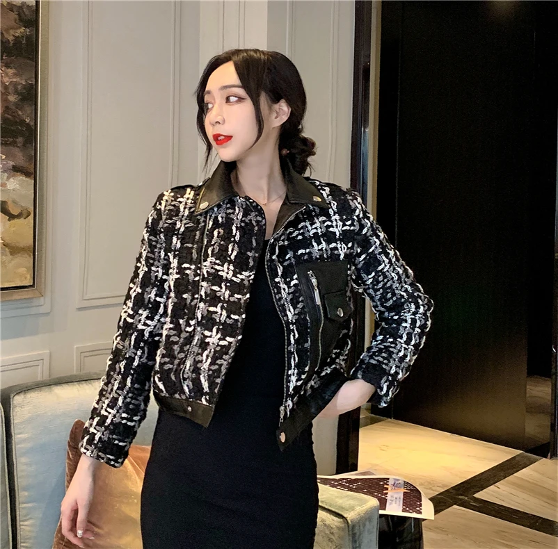 

Women Black Pu Jacket Big Pocket Zipper Coat Spring Autumn New Arrival Big Size Hot Sale High Street Streetwear Black White Coat