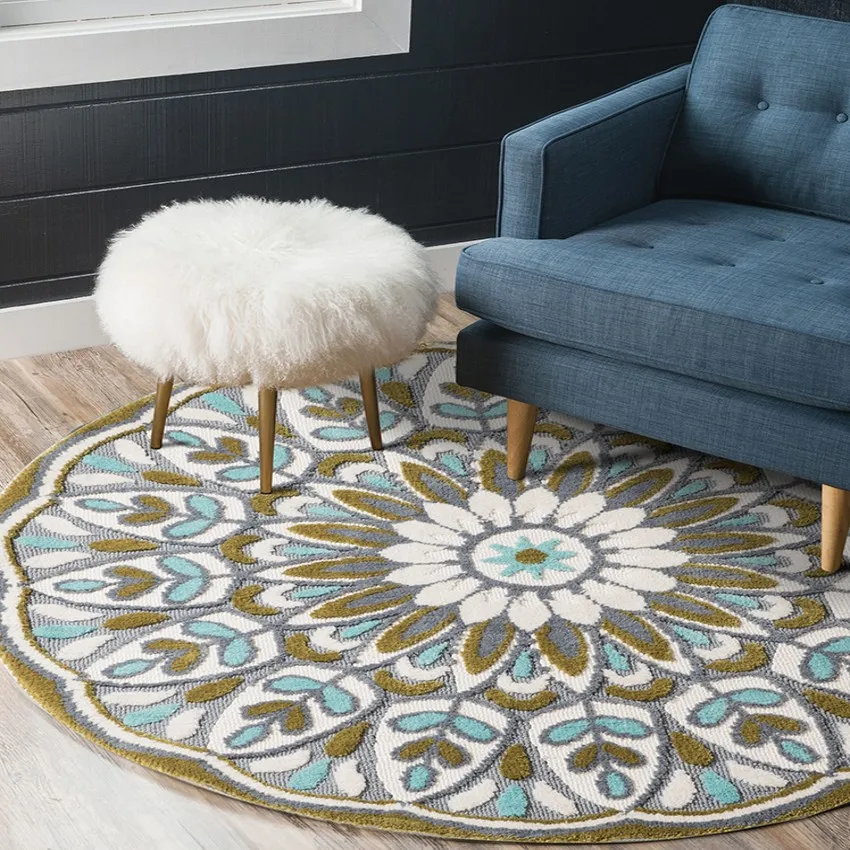 Round shaped floral thicken pastoral rug ,big size coffee table carpet