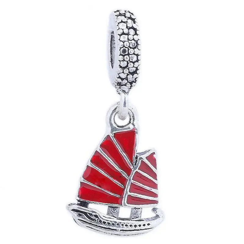 20pcs/Lot Fashion Red Enamel Sailing Boat Alloy metal Charms for