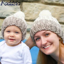 Foddsia 2 шт./компл. «Мама и я»; трикотажные Шапки теплый Skullies шапочки Шапки детская зимняя детей Mommy Головные уборы шляпа шапки a47