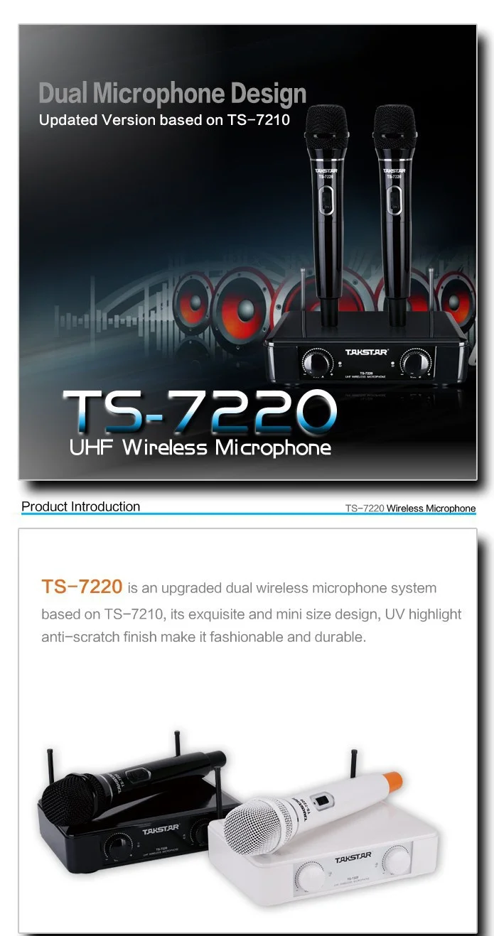 Takstar TS-7220 белого цвета UHF 2-х канальный беспроводной ручной микрофон, использовать для кампуса встречи, развлечения, речи, караоке