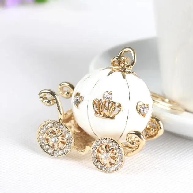 

Cute Big White Princess Pumpkin Carriage Crystal Charm Keychain Key Ring