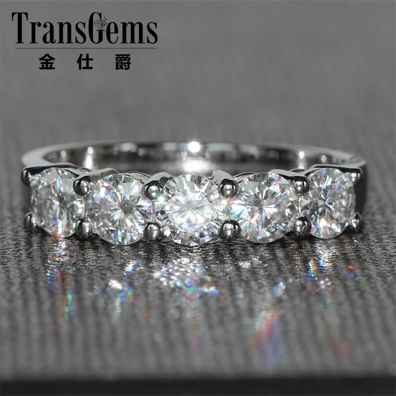 

TransGems 1.25 CTW Carat F Color Moissanite Wedding Ring Round Brilliant Moissanite 14K White Gold Half Eternity Band for Women