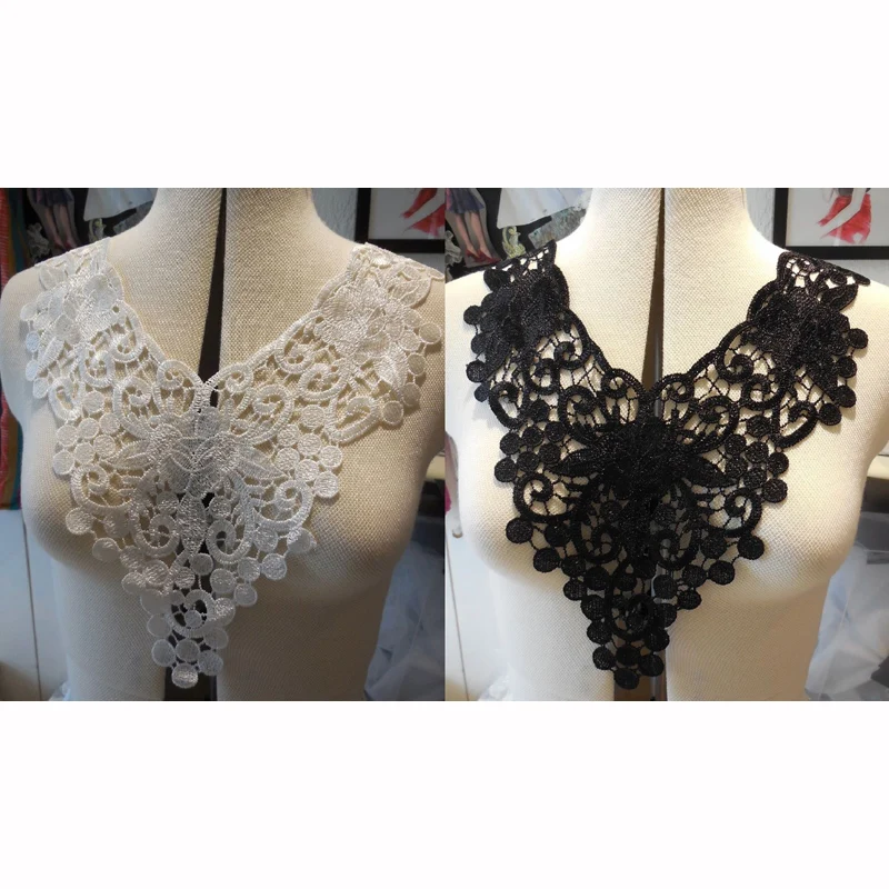 

2Pcs/Set Embroidery High Quality Venise Lace Neckline Collar Trim Applique Sewing Craft Lace Dress Shirt Decor Scrapbooking