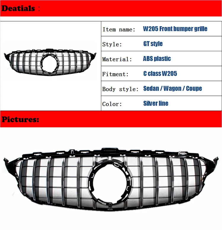 Новинка 19 W205 GT Grill GT R Решетка переднего бампера для Mercedes C W205 C180 C200 C300 C350 C43 AMG спортивная модель гриль GTR сетка