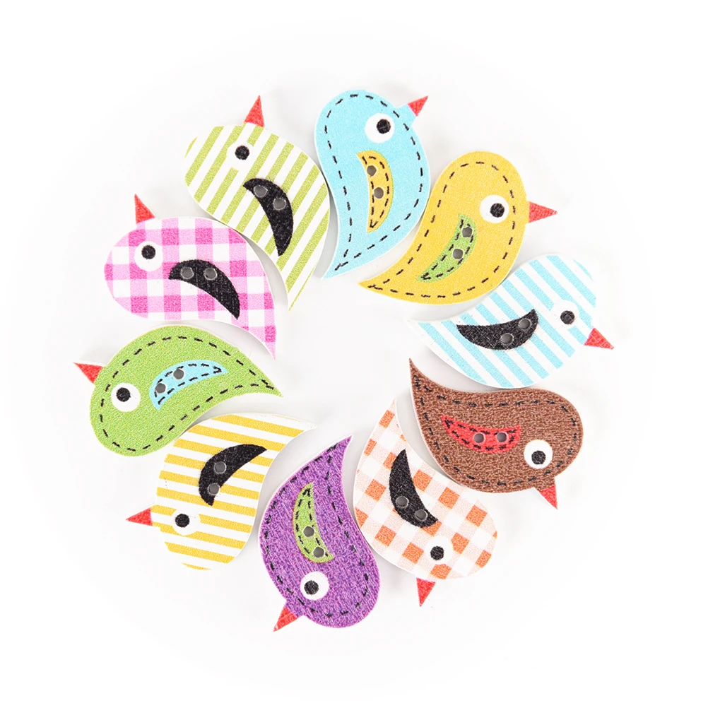 

Hot Sale 10 Pcs 2.4cmx1.5cm 2 Holes Colored Bird Shape Wood Sewing Button Scrapbooking