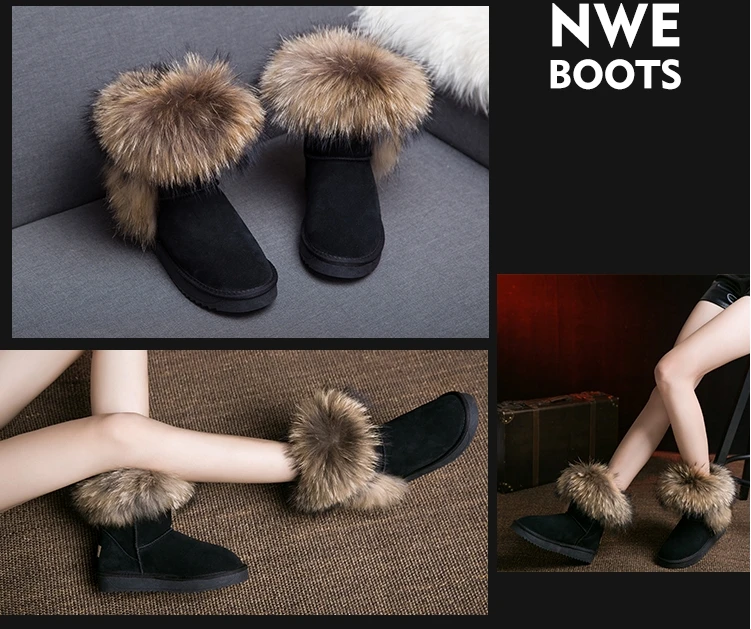 G& ZaCo/роскошные женские зимние ботинки с натуральным лисьим мехом; водонепроницаемые ботильоны из натуральной кожи на плоской подошве; зимние ботинки на натуральном меху