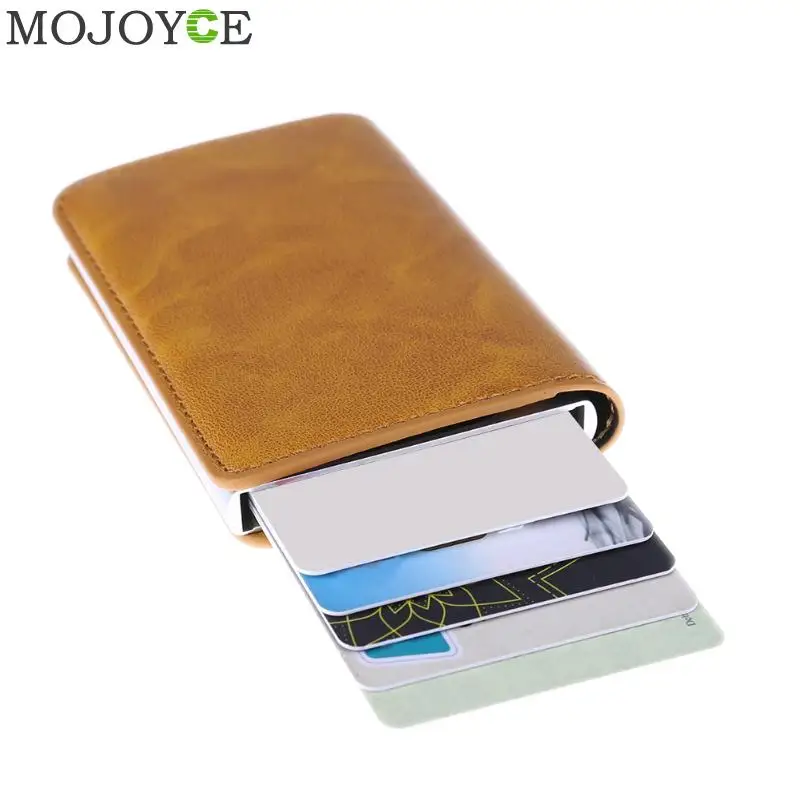 Metal Men Card Holder RFID Stainless Steel Credit Card Holder PU Leather Wallet Antitheft Men ...