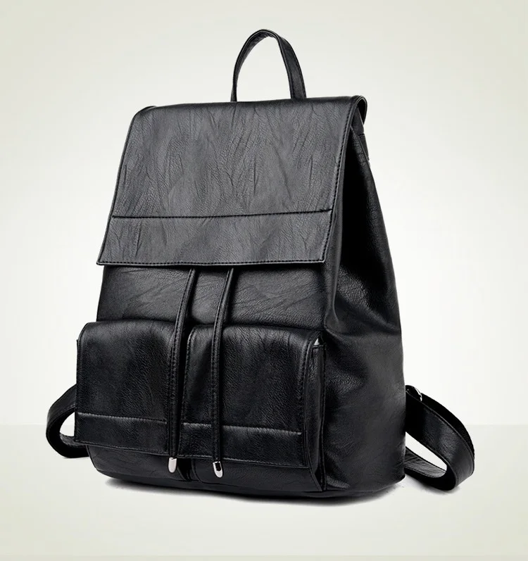 MJ Women Leather Backpack Solid PU Leather Travel Bag Branded Design Female Large School Bag for Girls High Capacity Drawstring (10)