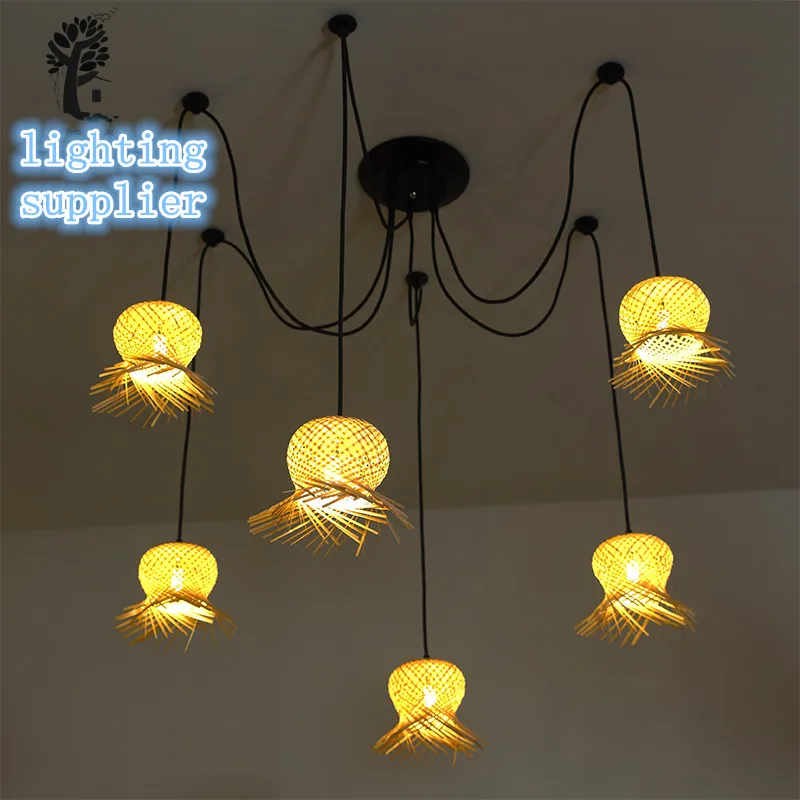 

nordic modern bamboo spider edison chandelier pendant lamp vintage retro industrial pendant light for bar coffee shop restaurant