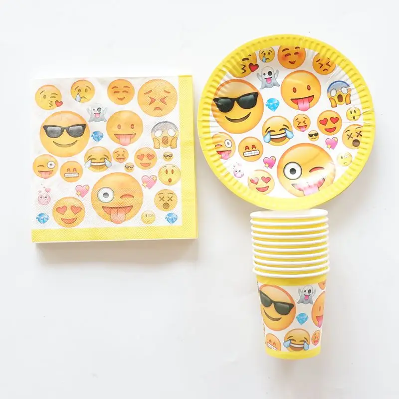 

40pcs/lot Emoji Disposable Birthday Party Decorations set Paper Cups/Glass Plate Napkin for 10 Kids Boy Favors Party Supplies