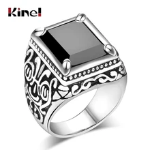 Kinel Горячее предложение, черные кольца для мужчин, с заполнением, античное серебро, черный камень, смола, обручальное кольцо для мужчин, большой размер, 11, винтажное ювелирное изделие