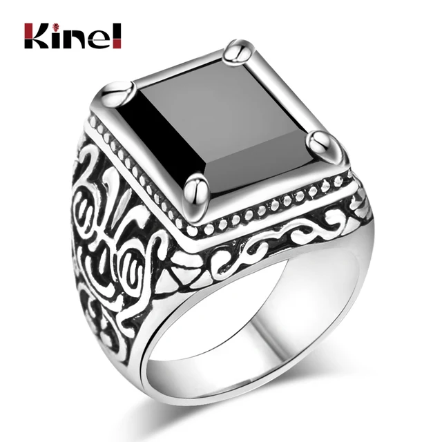 Kinel Hot Black Rings Mens Filled Silver Color AAA Resin Wedding Ring For Men Bi Kinel Hot Black Rings Mens Filled Silver Color AAA Resin Wedding Ring For Men Bi