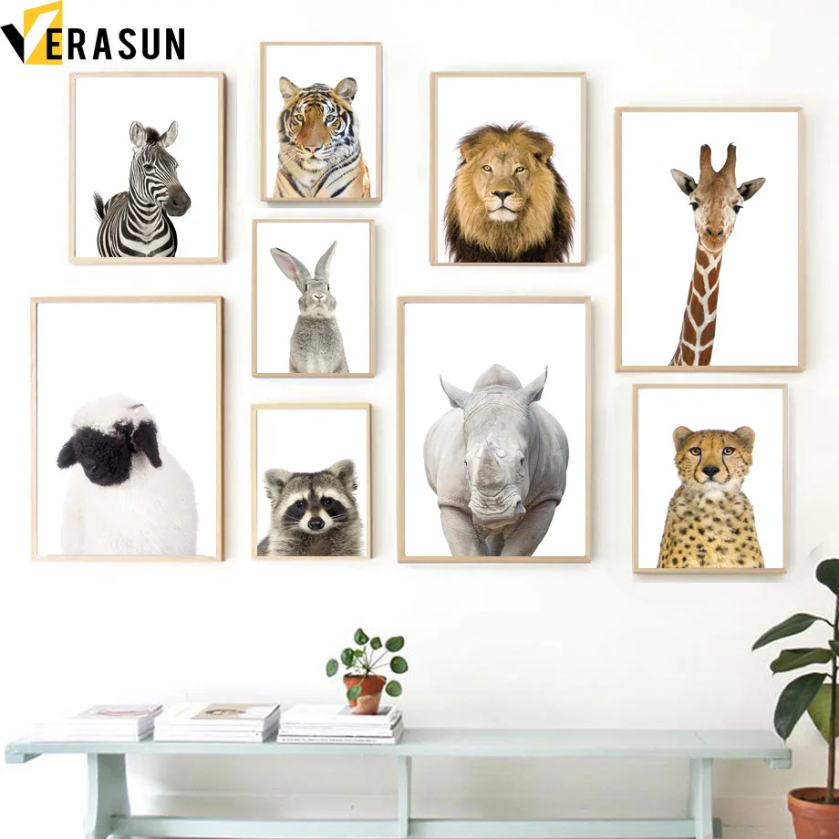 

Lion Tiger Giraffe Rhinoceros Raccoon Wall Art Canvas Painting Nordic Posters And Prints Wall Pictures For Living Room Decor