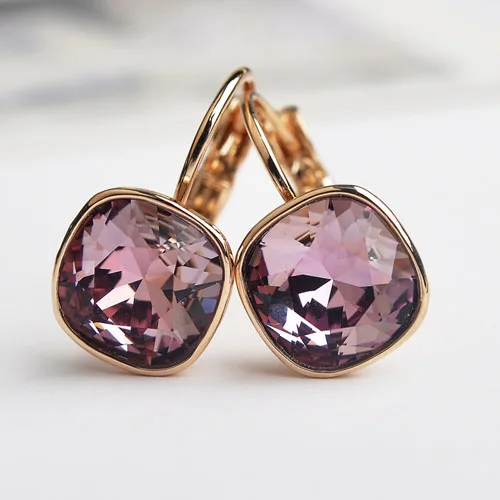 USTAR, синие серьги-капли с кристаллами циркония для женщин, розовое золото, женские серьги, модное ювелирное изделие, высокое качество - Окраска металла: Purple