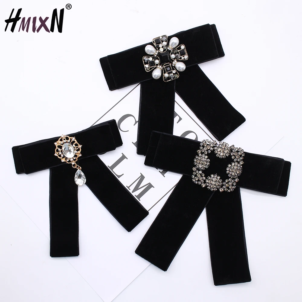 

New multiple styles Black Velvet crystal Vintage Fabric big Bow Brooches for Women Neck Tie Wedding Party Clothing Accessories